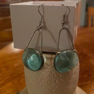 Aqua blue clear glass earrings in sterling .